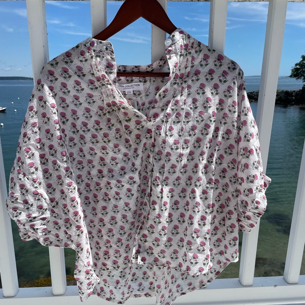 NEW Emerson Fry Mandarin Collar Top - Rosey Flowers Organic NWT